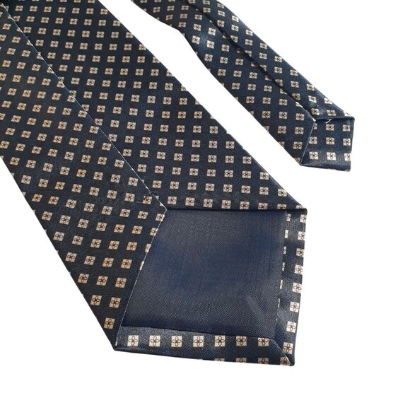 Vintage Fuliwang Mens Geometric Patterned Necktie Shiny Blue Yellow Designer - Picture 5 of 5